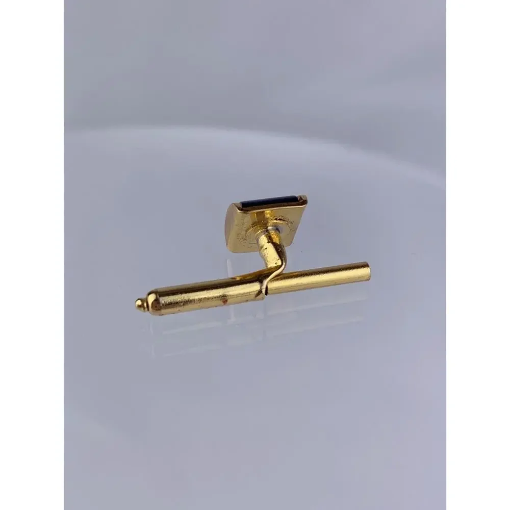 Single Curved Onyx 10k Gold Plated Tuxedo Shirt Dress Stud Rectangle Vintage O1